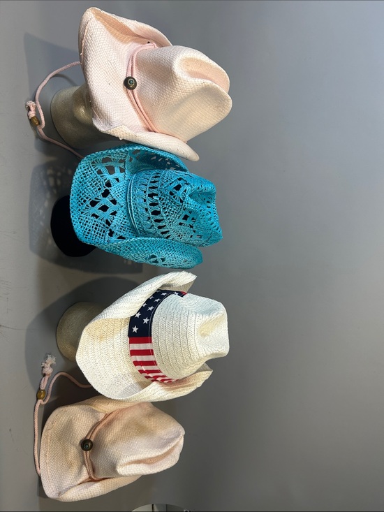 CAP Star Accessories - Lot of 4 Women’s Straw Fashion Cowboy Hats- Pink 2 (small/med) White & Turquoise